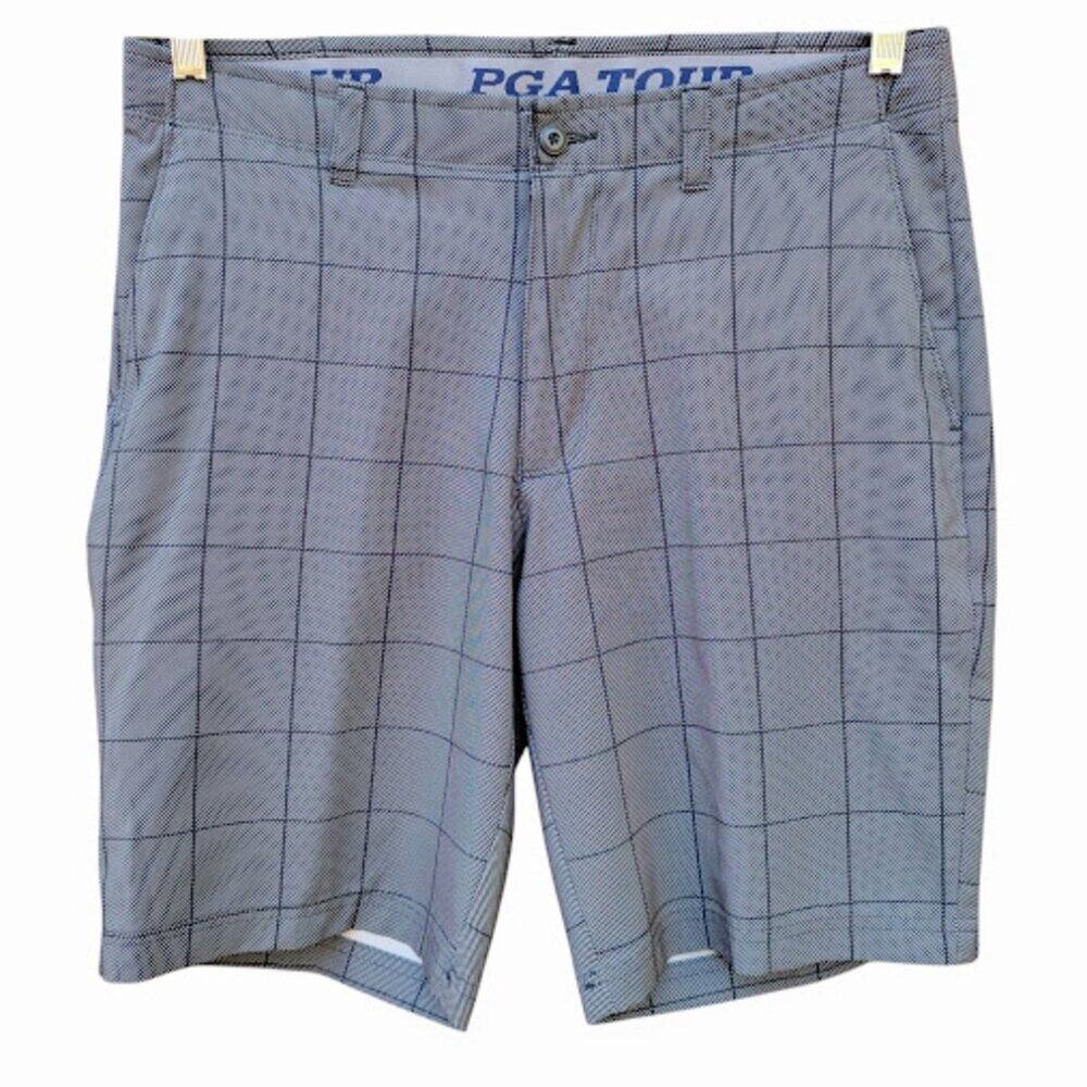 PGA TOUR | Mens Grey Performance 4 Way Stretch Flat Front Golf Shorts 34